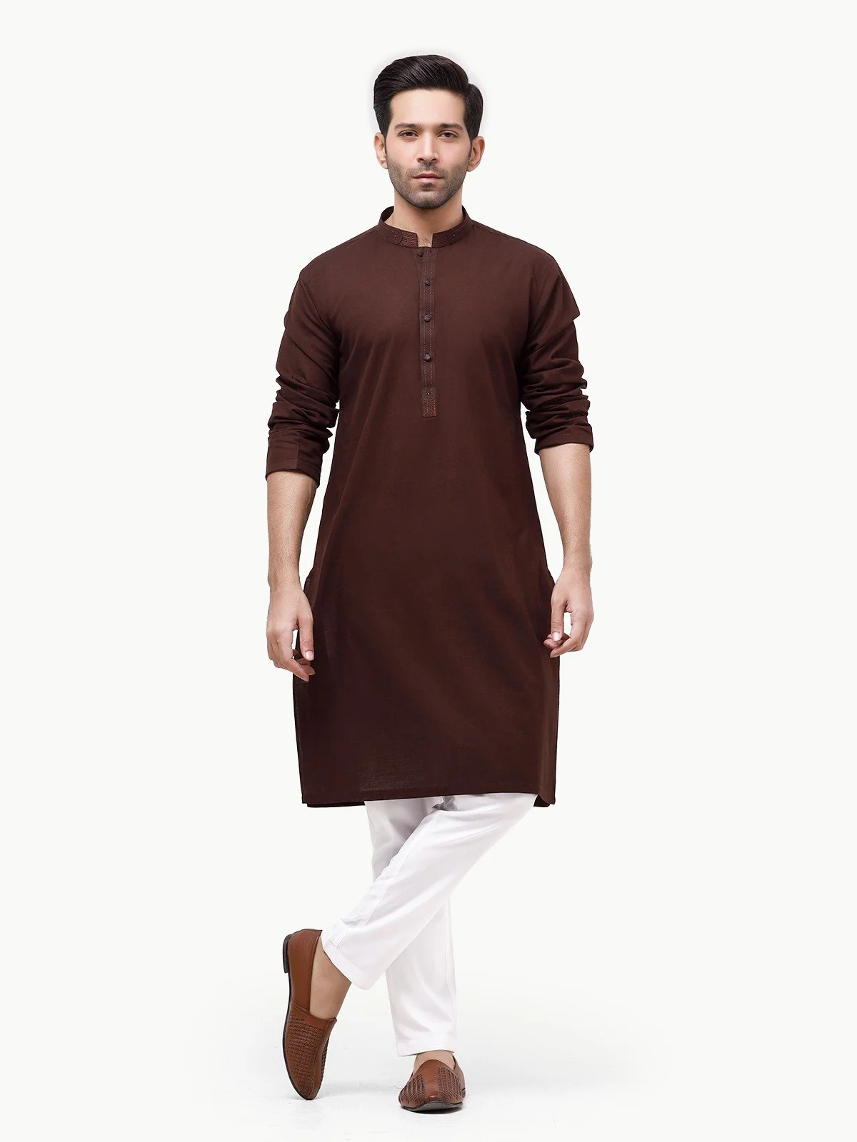 Men's Dark Brown Kurta - EMTK23-99317