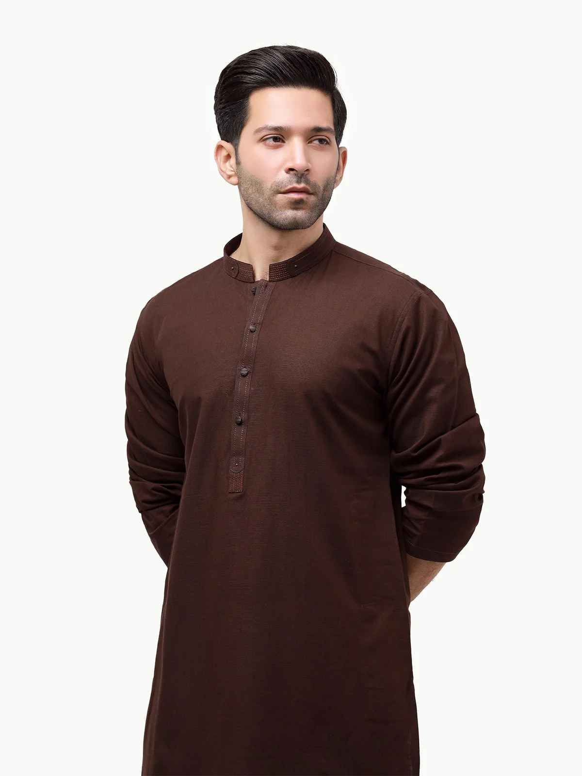 Men's Dark Brown Kurta - EMTK23-99317 - Image 2
