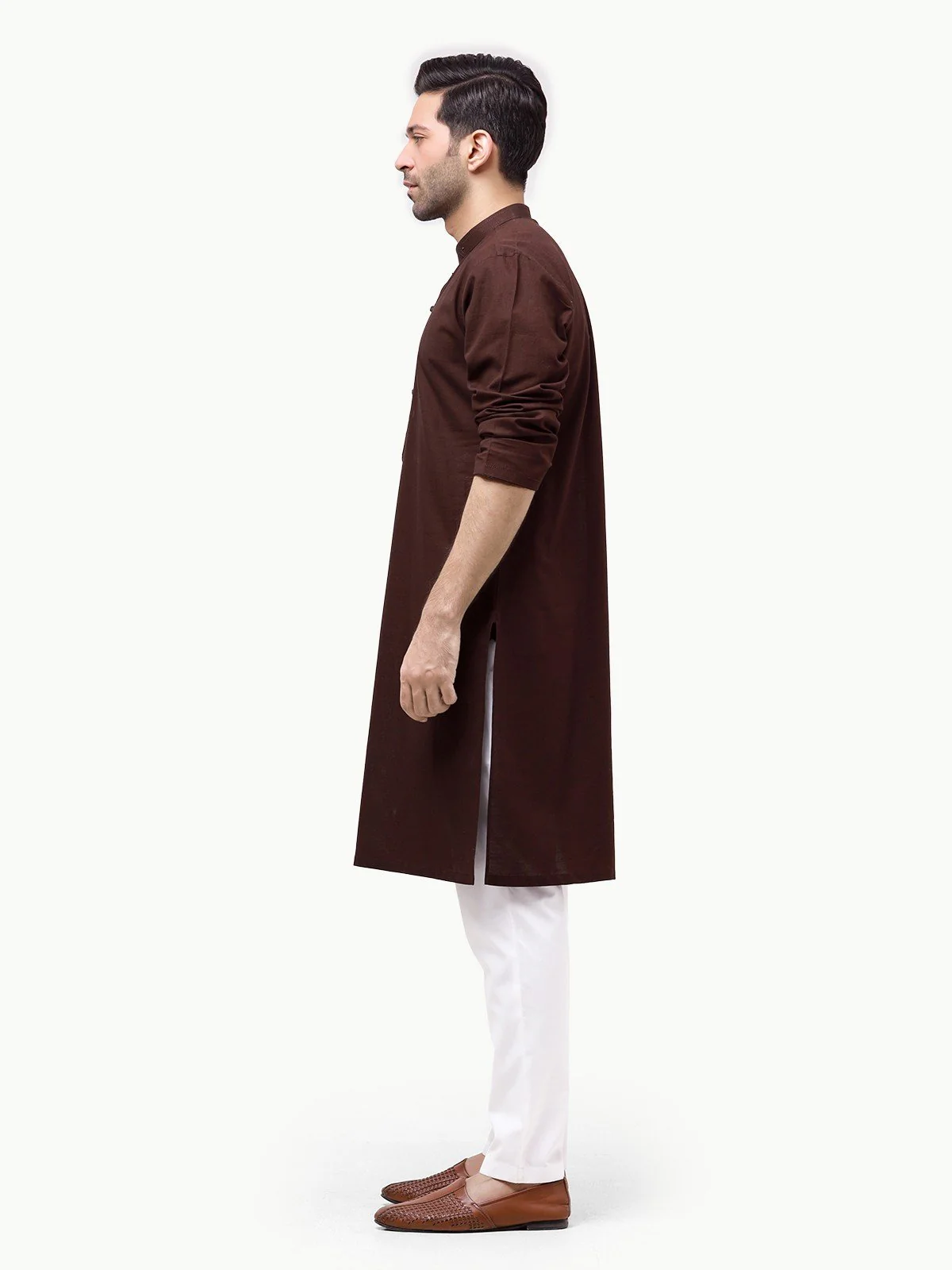 Men's Dark Brown Kurta - EMTK23-99317 - Image 3