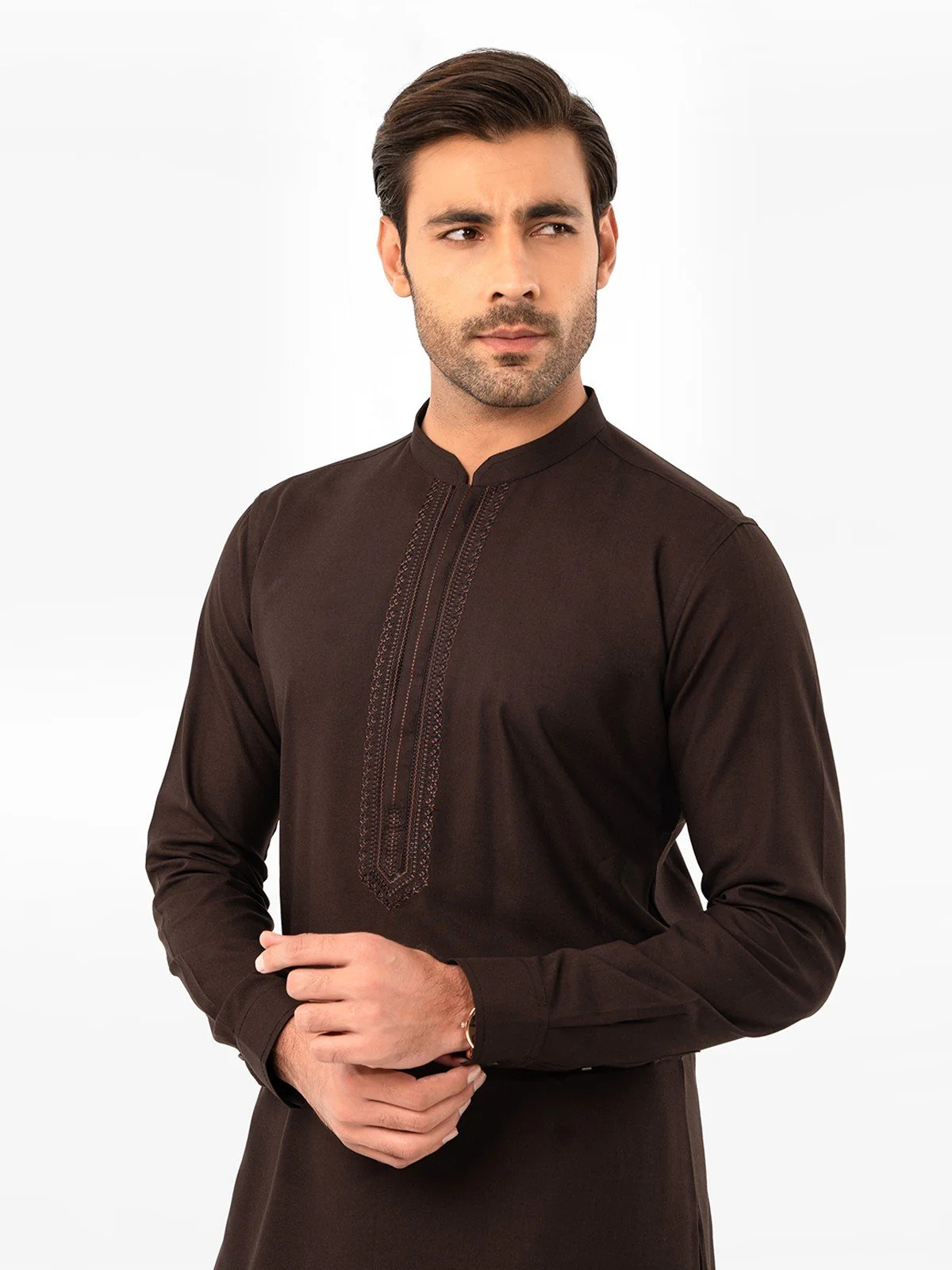 Men's Dark Brown Shalwar Kameez - EMTKS23W-41040 - Image 2