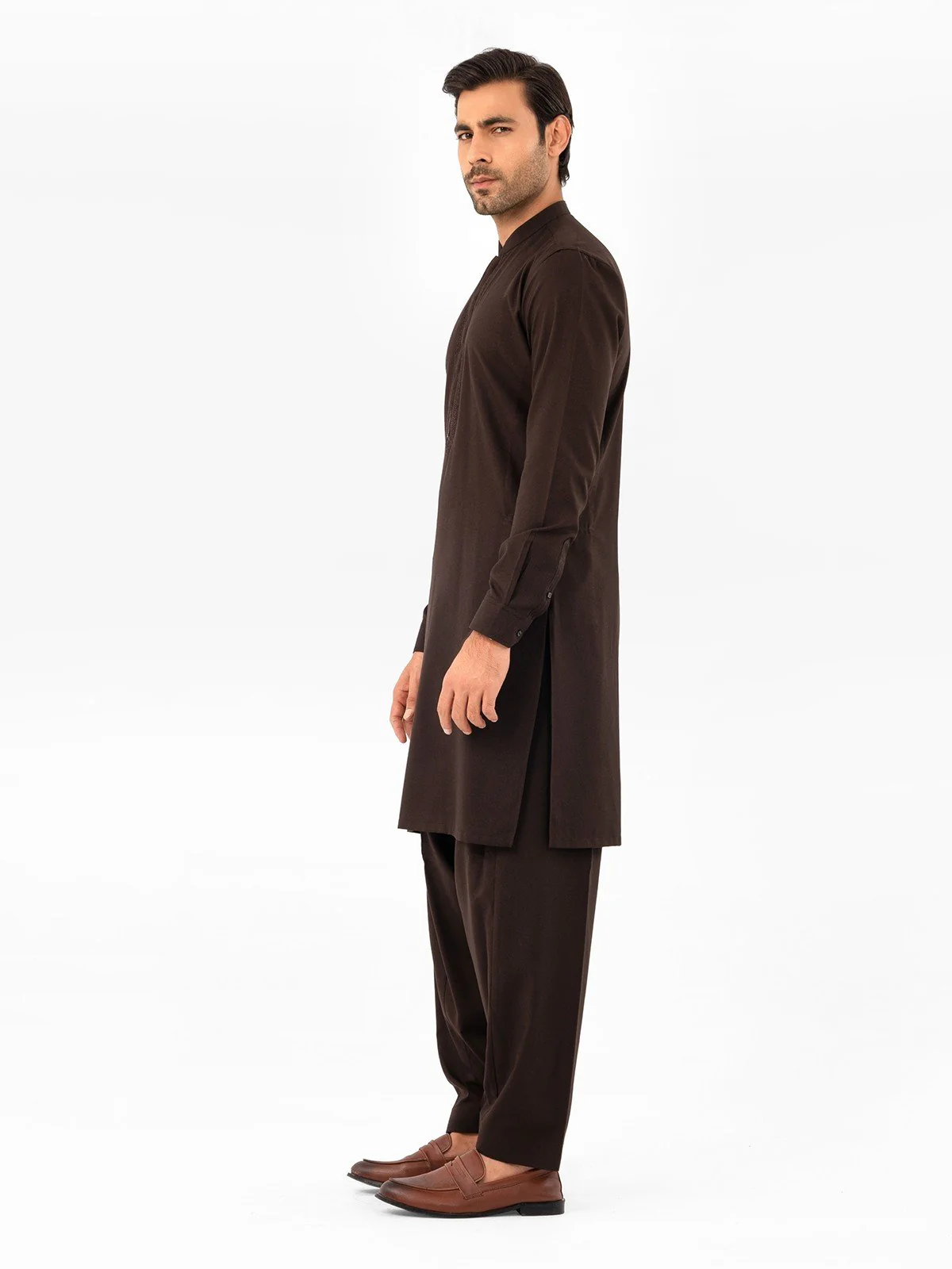 Men's Dark Brown Shalwar Kameez - EMTKS23W-41040 - Image 3