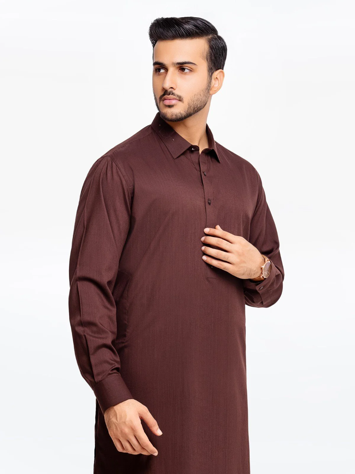 Men's Dark Brown Shalwar Kameez - EMTSW23-99351 - Image 4