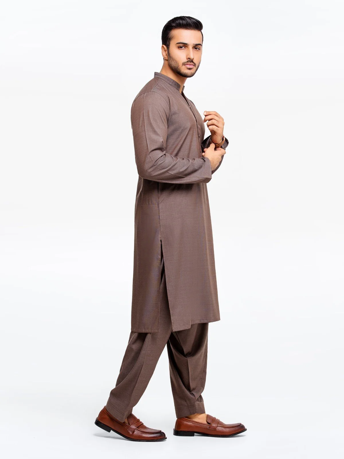 Men's Dark Brown Shalwar Kameez - EMTSW23-99332 - Image 3
