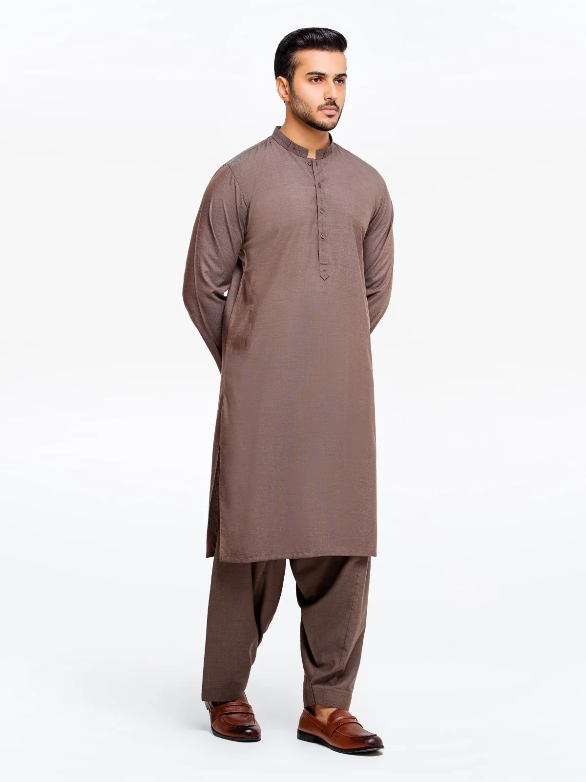 Men's Dark Brown Shalwar Kameez - EMTSW23-99332 - Image 5