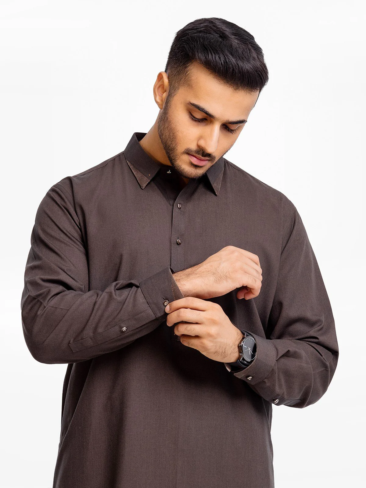 Men's Dark Brown Shalwar Kameez - EMTSW23-99374 - Image 5