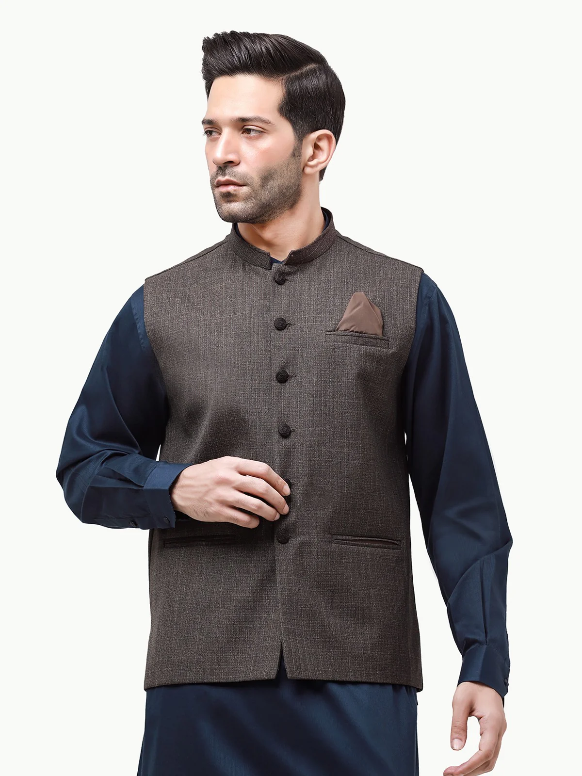 Men's Dark Brown Waist Coat - EMTWC23-35862 - Image 2