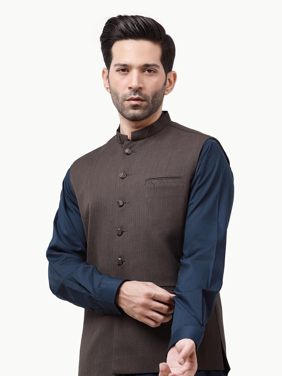 Men's Dark Brown Waist Coat - EMTWC23-35872 - Image 2
