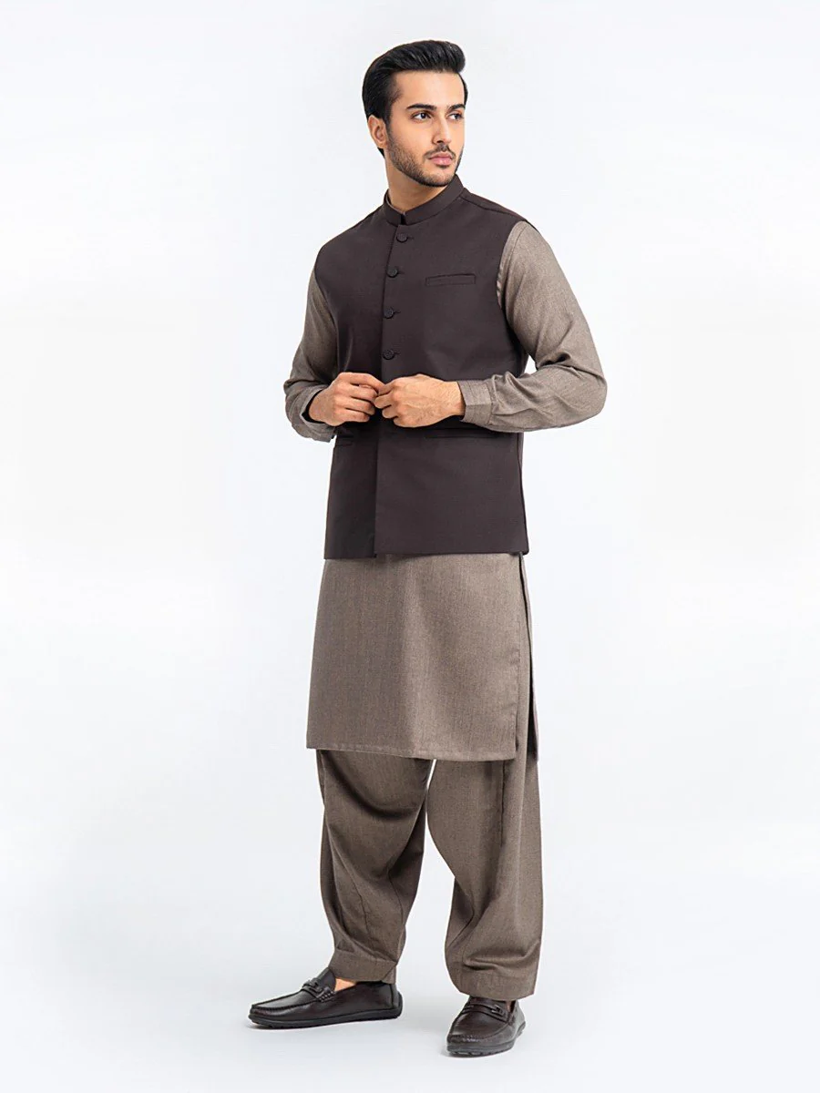 Men's Dark Brown Waist Coat - EMTWC23-35886 - Image 3