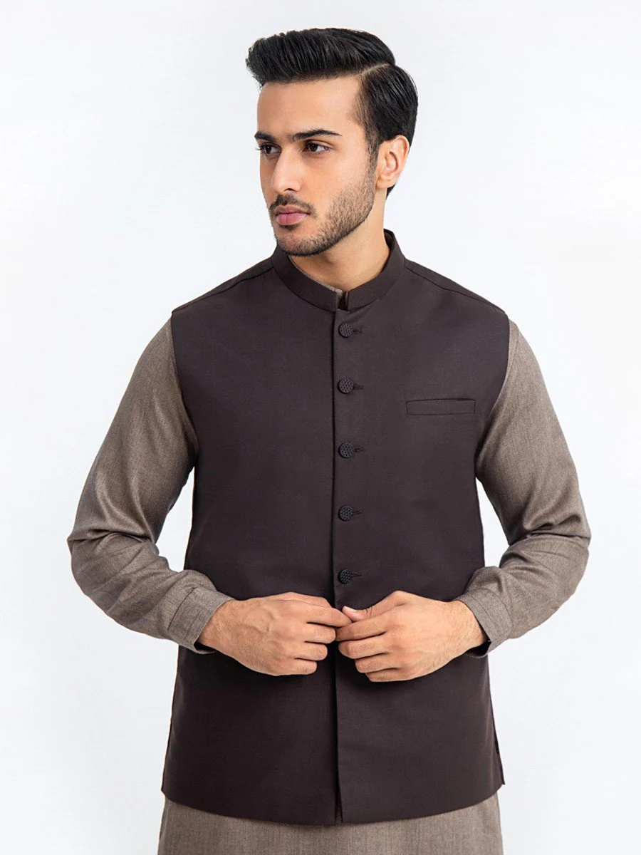 Men's Dark Brown Waist Coat - EMTWC23-35886 - Image 4