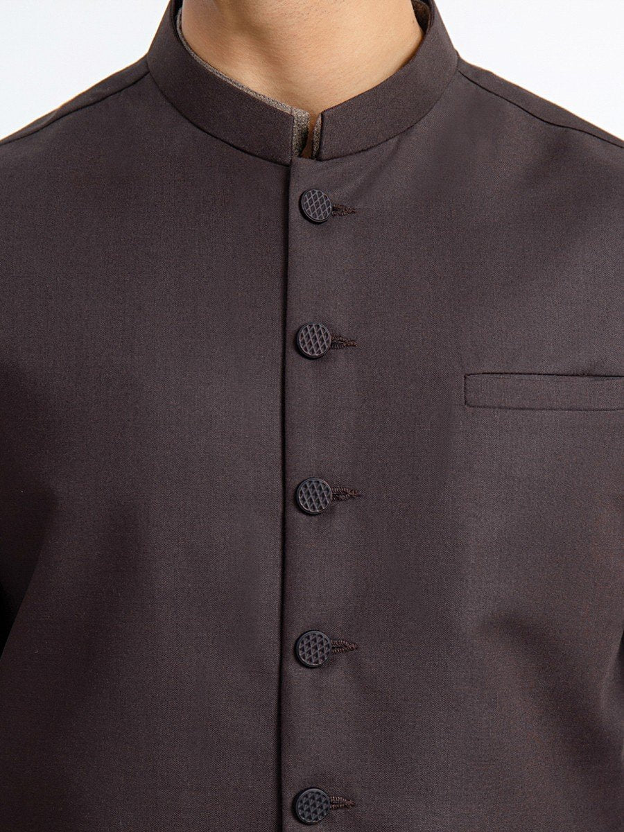 Men's Dark Brown Waist Coat - EMTWC23-35886 - Image 5