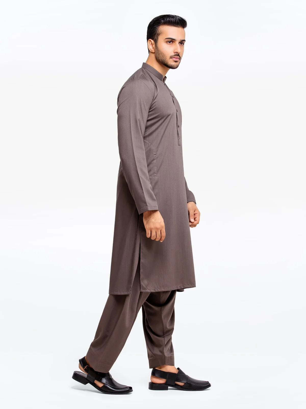 Men's Dark Coffee Shalwar Kameez - EMTSW23-99357 - Image 3