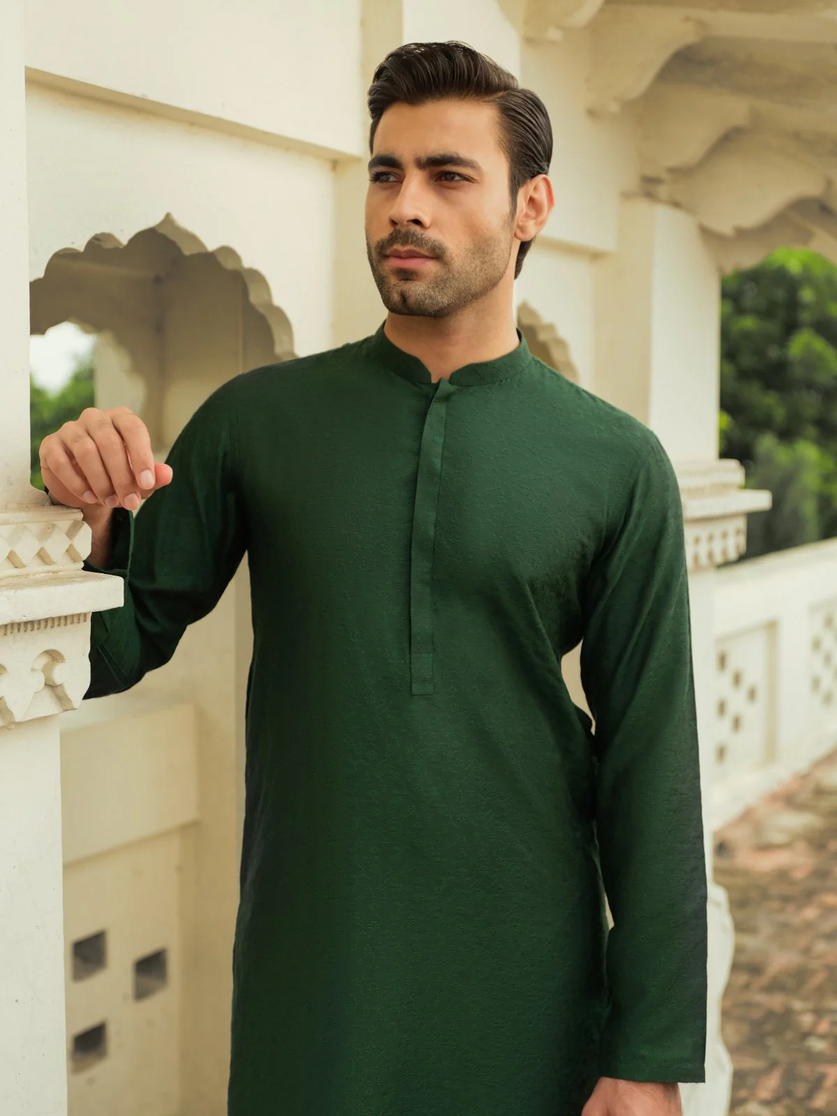 Men's Dark Green Kurta Ceremonial - EMTKC23-102 - Image 3
