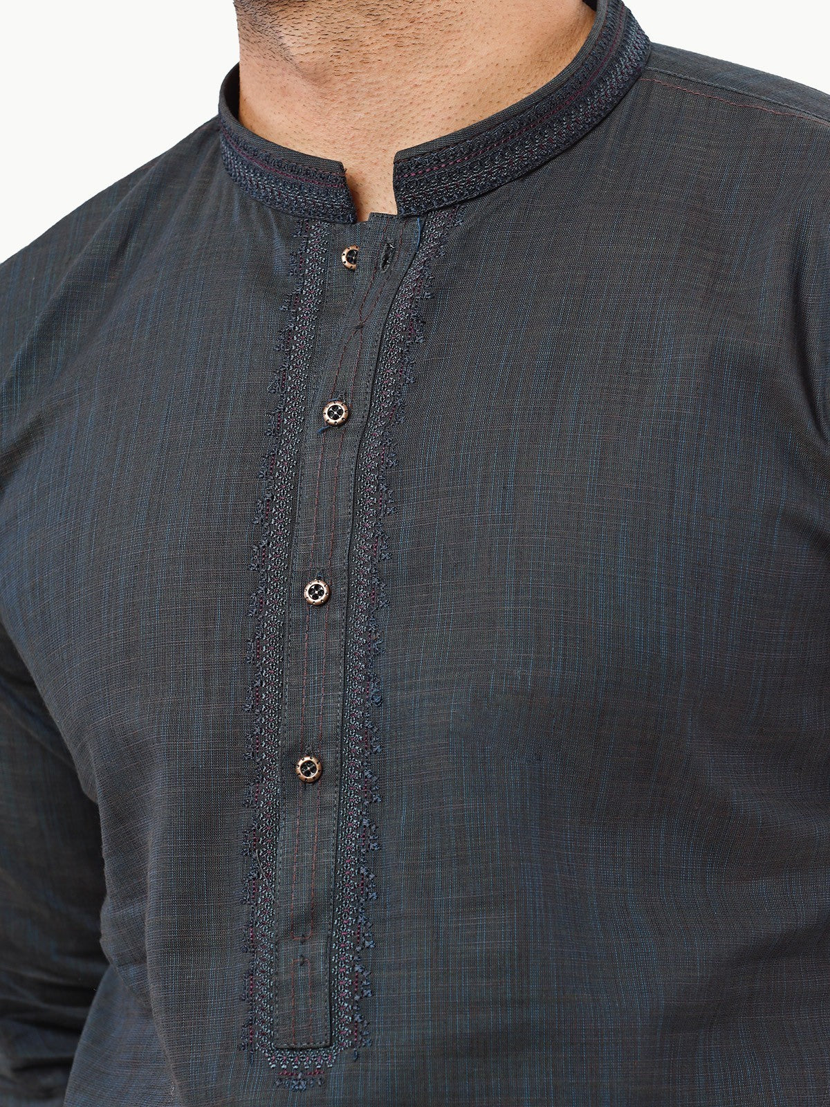 Men's Dark Green Kurta - EMTK22S-99230 - Image 4