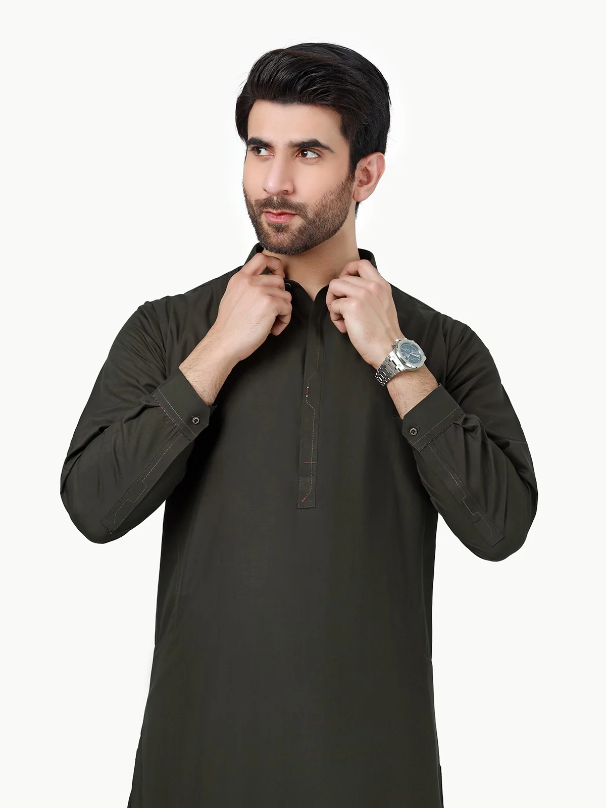 Men's Dark Green Shalwar Kameez - EMTSW23-99289 - Image 2