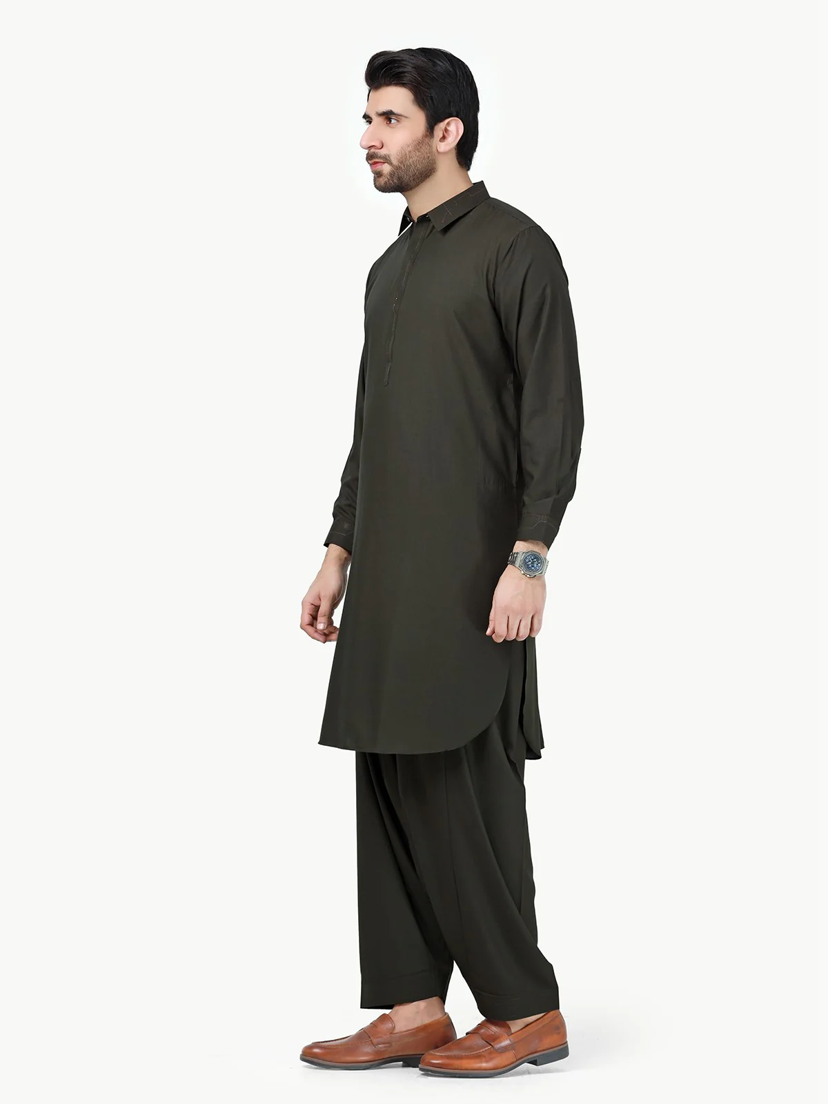 Men's Dark Green Shalwar Kameez - EMTSW23-99289 - Image 3