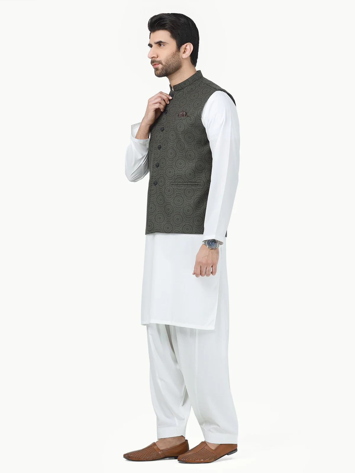 Men's Dark Green Waist Coat - EMTWC22-35830 - Image 3