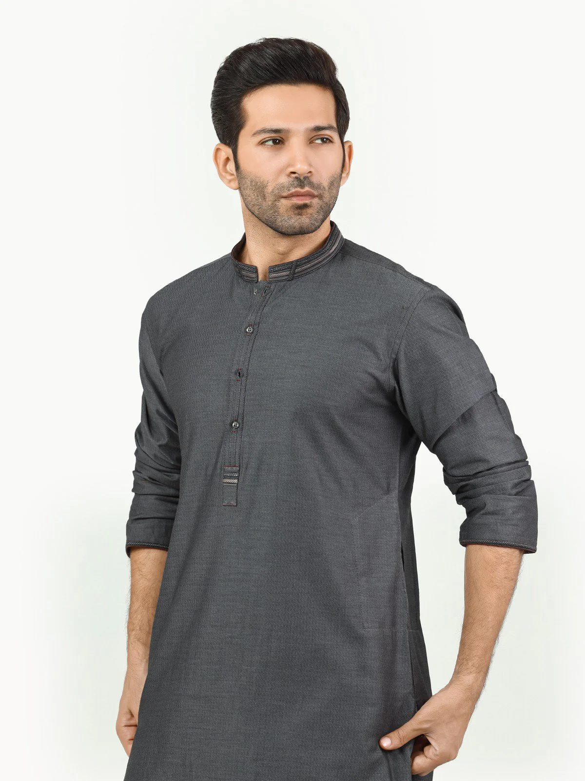 Men's Dark Grey Kurta - EMTK22-99262 - Image 2