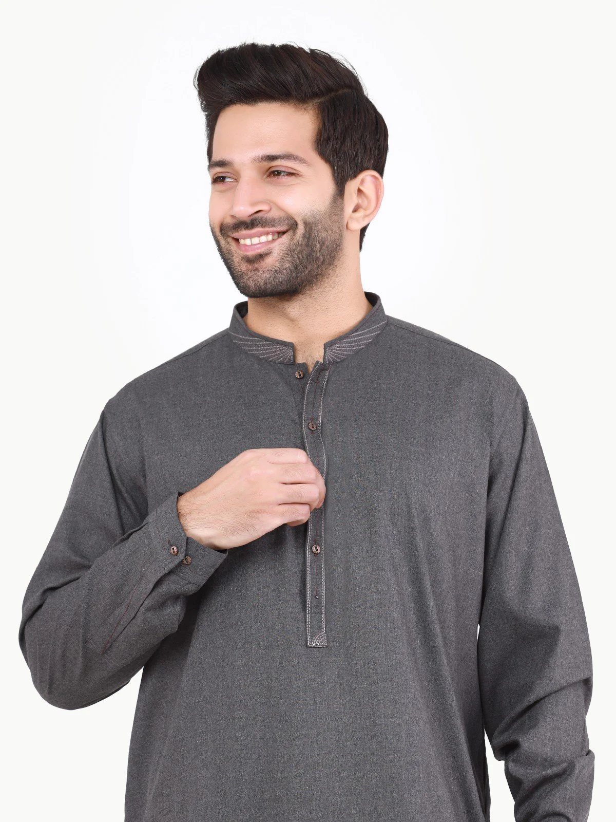 Men's Dark Grey Shalwar Kameez - EMTKS22S-40986 - Image 2