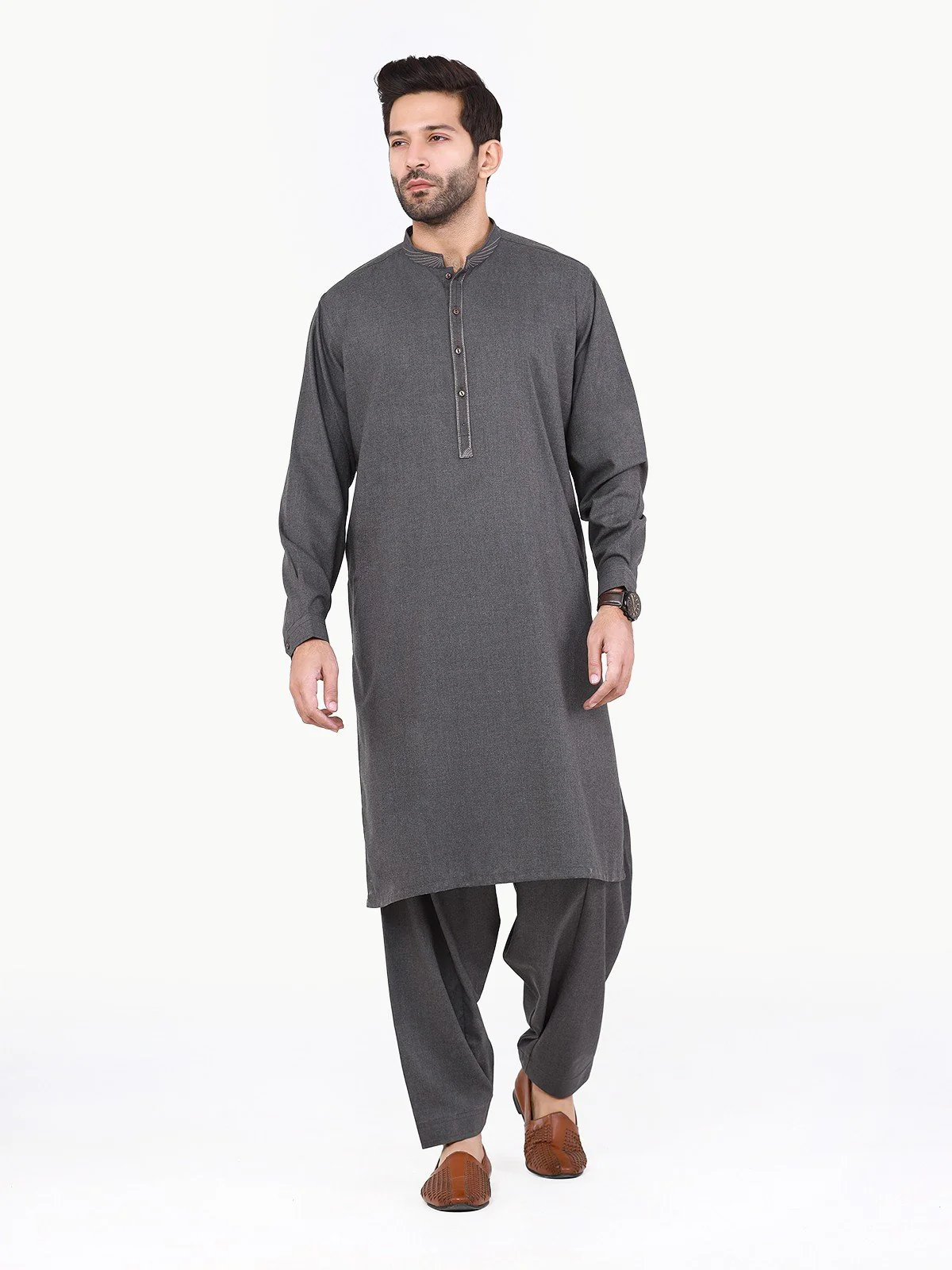 Men's Dark Grey Shalwar Kameez - EMTKS22S-40986 - Image 3