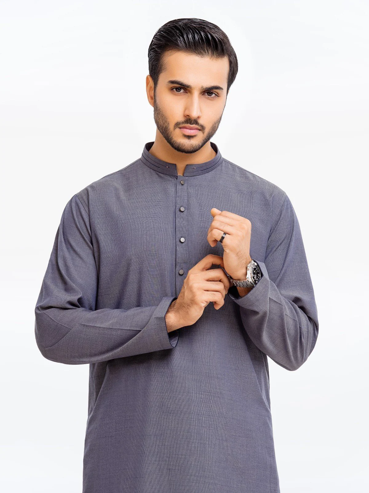 Men's Dark Grey Shalwar Kameez - EMTKS23-41008 - Image 2