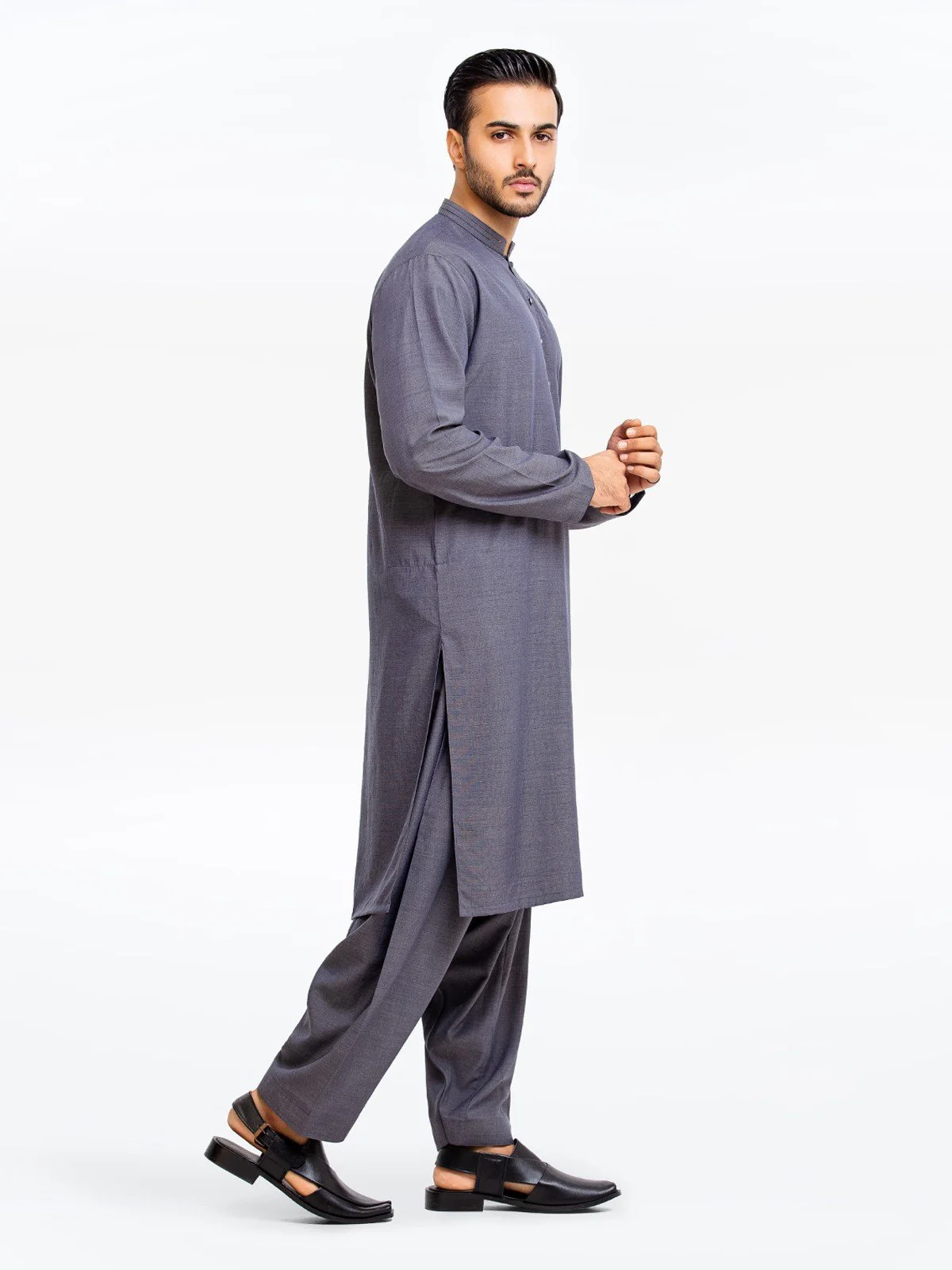 Men's Dark Grey Shalwar Kameez - EMTKS23-41008 - Image 4