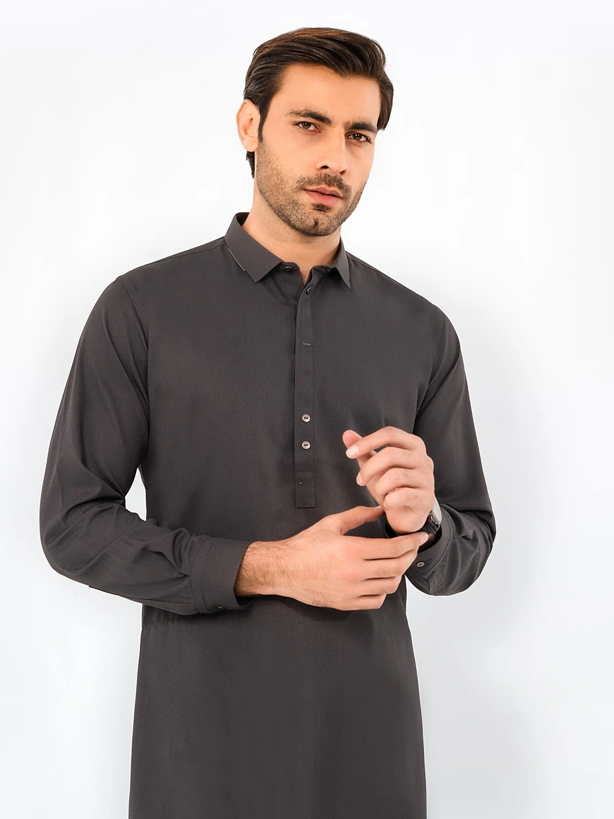 Men's Dark Grey Shalwar Kameez - EMTKS23-41059 - Image 2