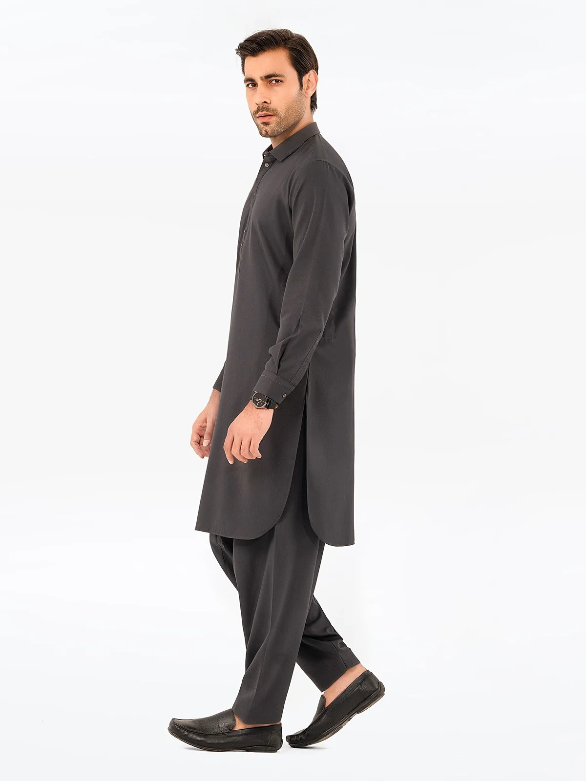 Men's Dark Grey Shalwar Kameez - EMTKS23-41059 - Image 3