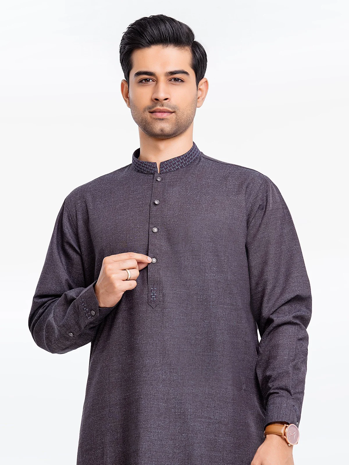 Men's Dark Grey Shalwar Kameez - EMTKS23W-41042 - Image 2