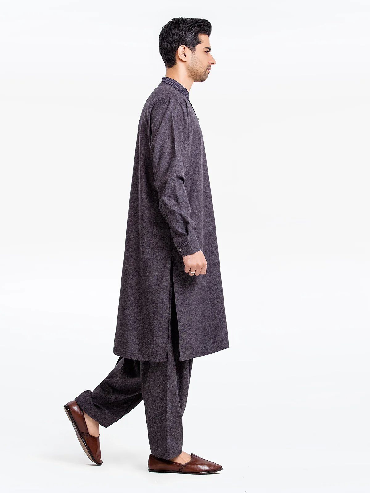Men's Dark Grey Shalwar Kameez - EMTKS23W-41042 - Image 3