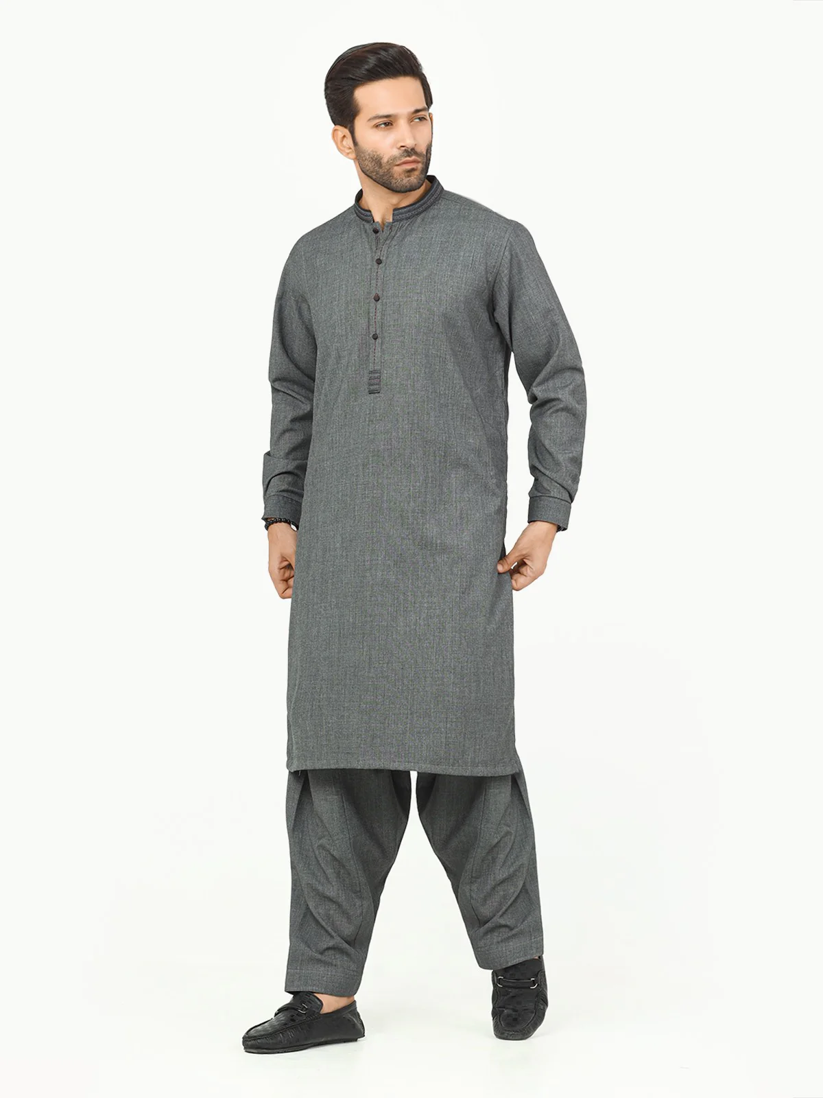 Men's Dark Grey Shalwar Kameez - EMTSW22-99265 - Image 3