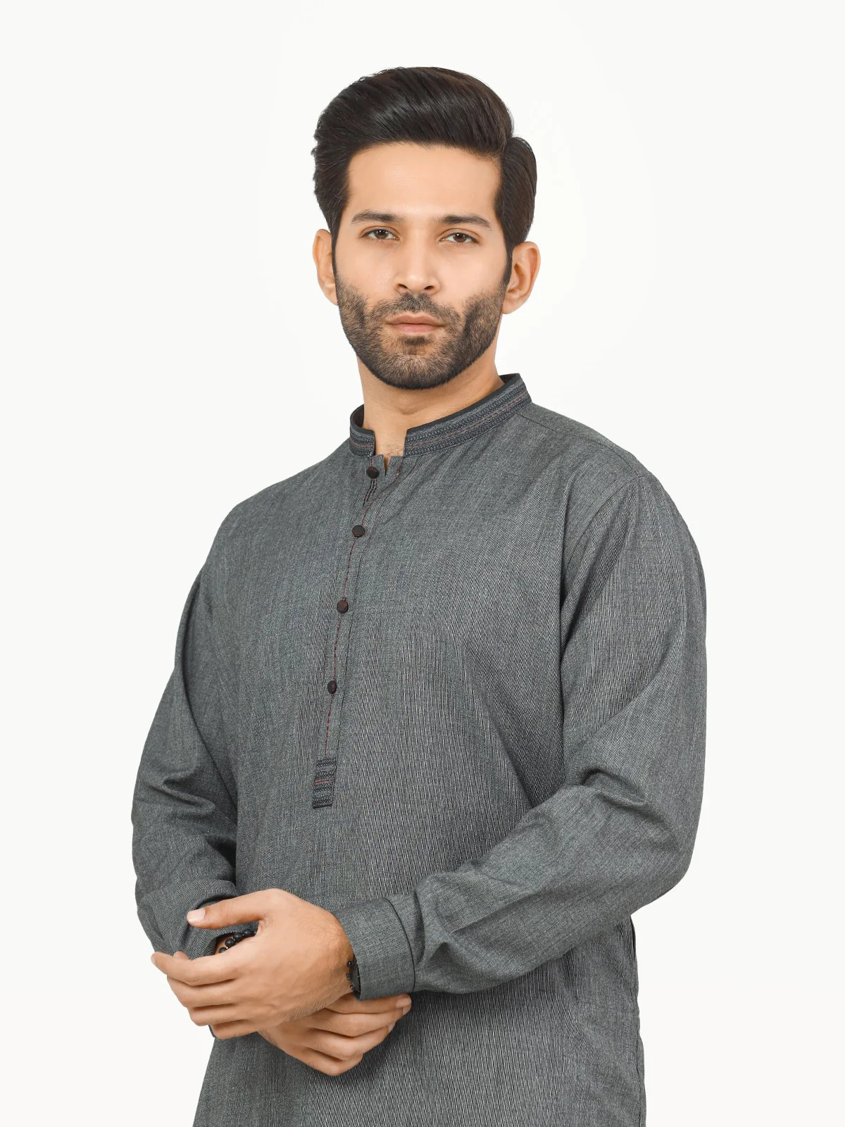 Men's Dark Grey Shalwar Kameez - EMTSW22-99265 - Image 4