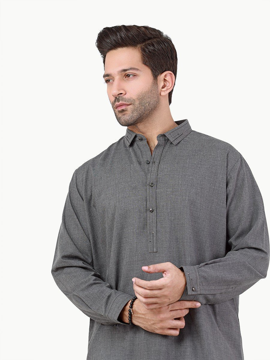 Men's Dark Grey Shalwar Kameez - EMTSW22S-99258 - Image 2