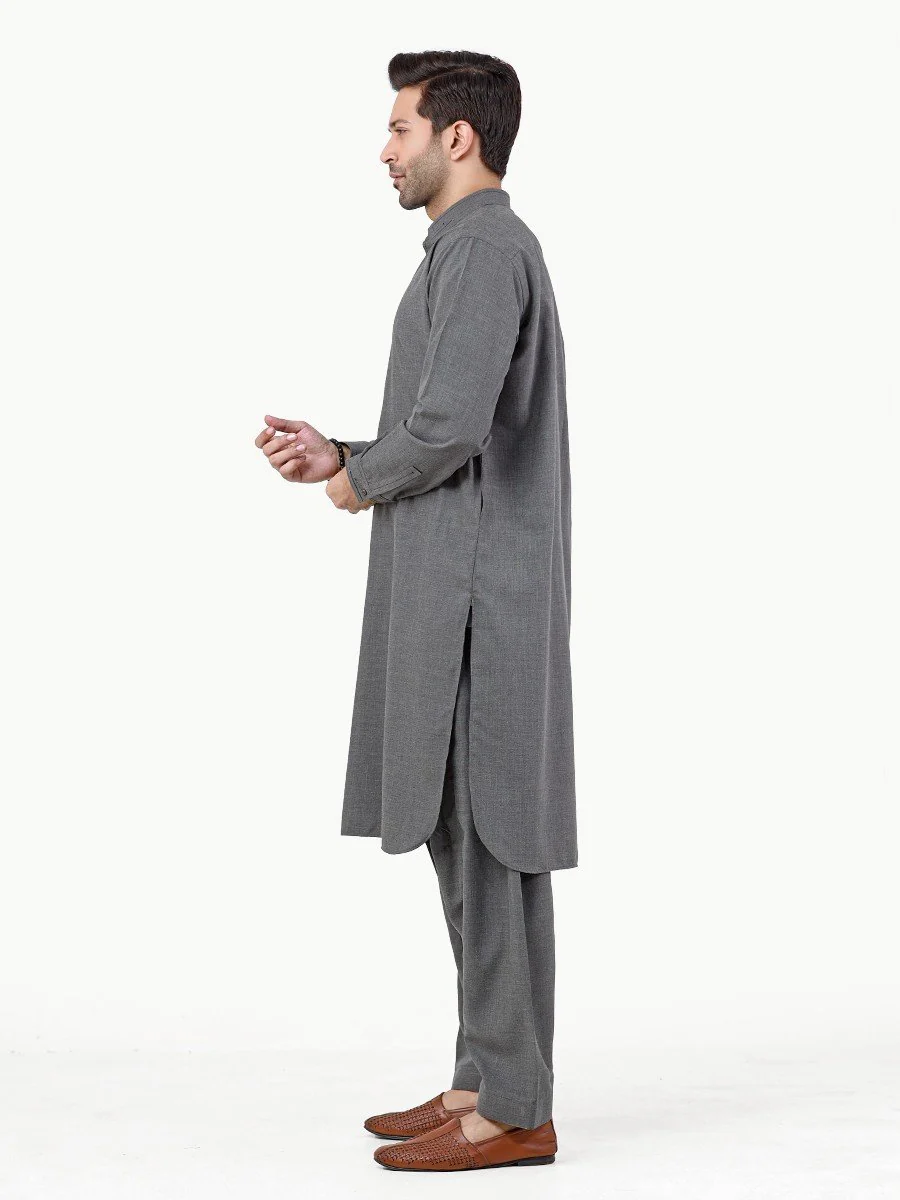 Men's Dark Grey Shalwar Kameez - EMTSW22S-99258 - Image 3