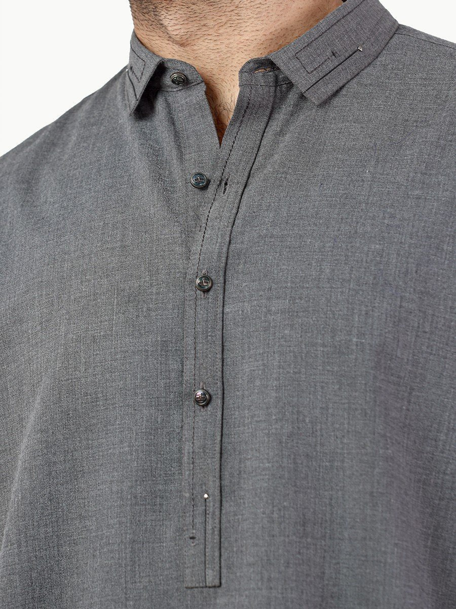 Men's Dark Grey Shalwar Kameez - EMTSW22S-99258 - Image 4