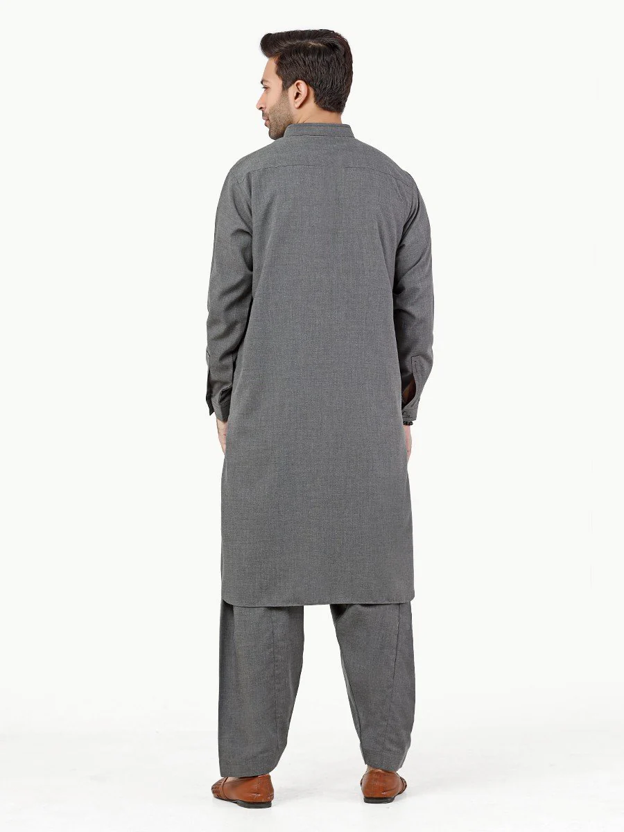 Men's Dark Grey Shalwar Kameez - EMTSW22S-99258 - Image 5