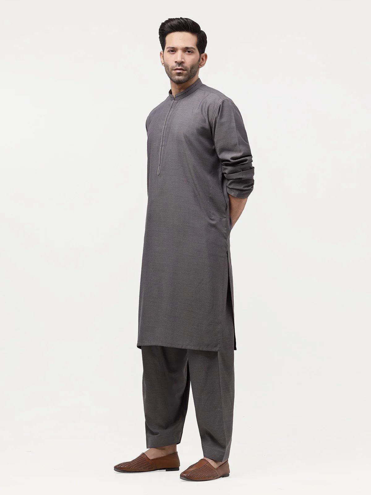 Men's Dark Grey Shalwar Kameez - EMTSW23-99334 - Image 3