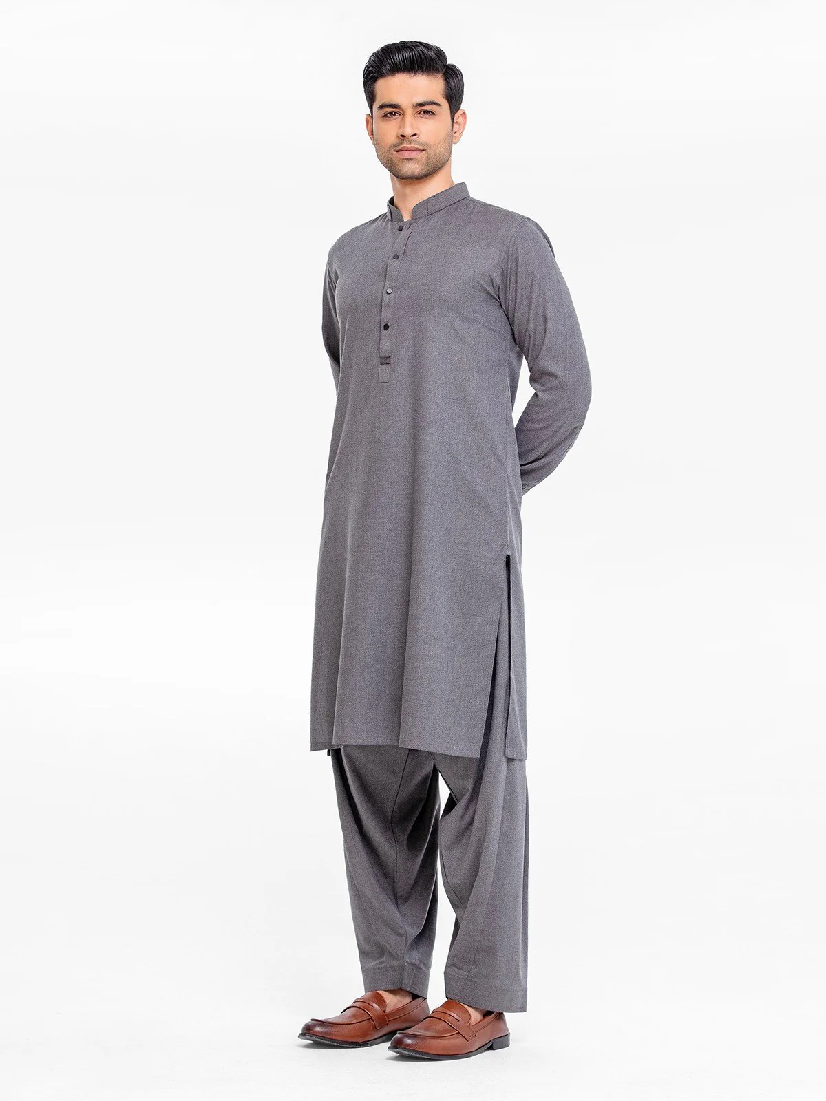Men's Dark Grey Shalwar Kameez - EMTSW23-99378 - Image 3