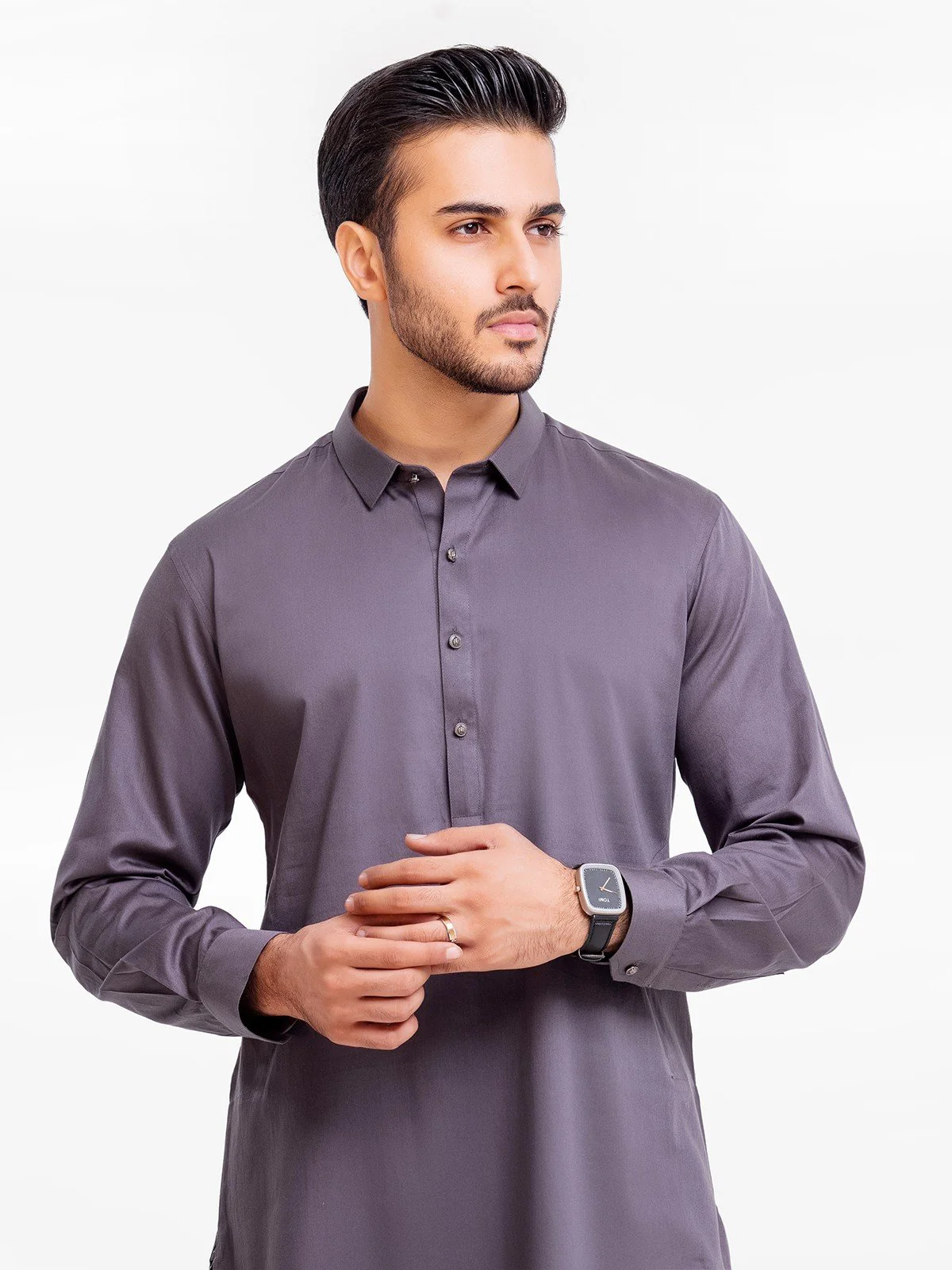 Men's Dark Grey Kurta Pajama- EMTSWP23-99363 - Image 2