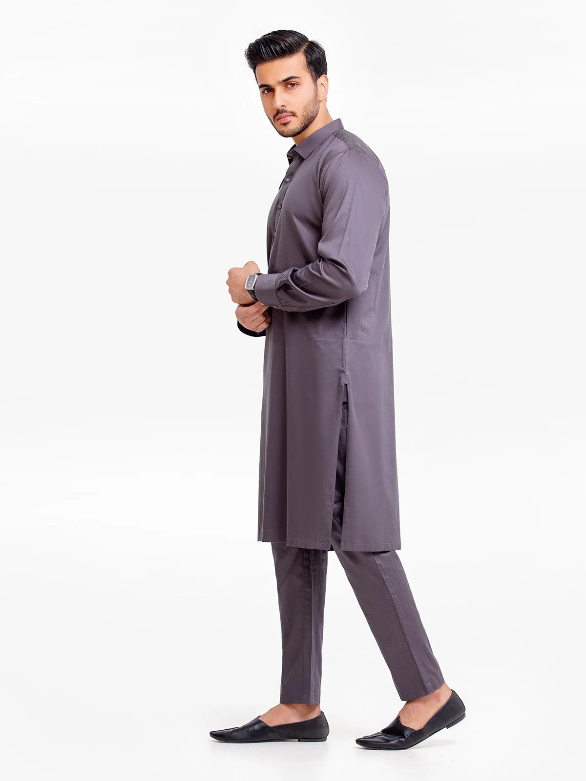 Men's Dark Grey Kurta Pajama- EMTSWP23-99363 - Image 3