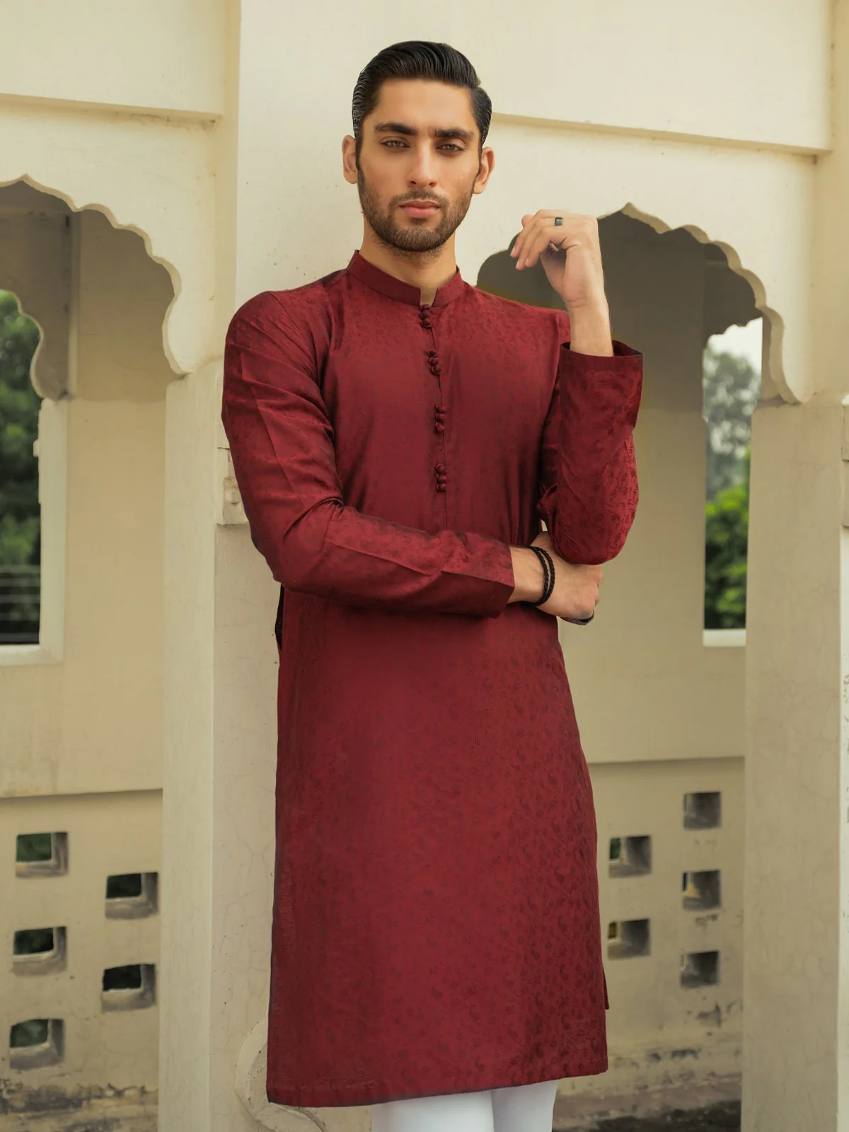 Men's Dark Maroon Kurta Ceremonial - EMTKC23-103 - Image 2
