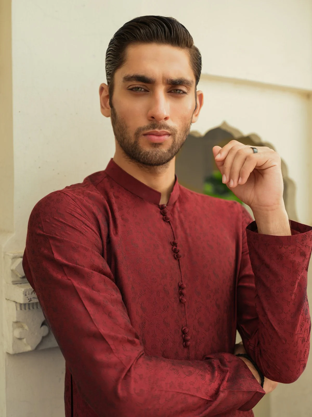 Men's Dark Maroon Kurta Ceremonial - EMTKC23-103 - Image 5