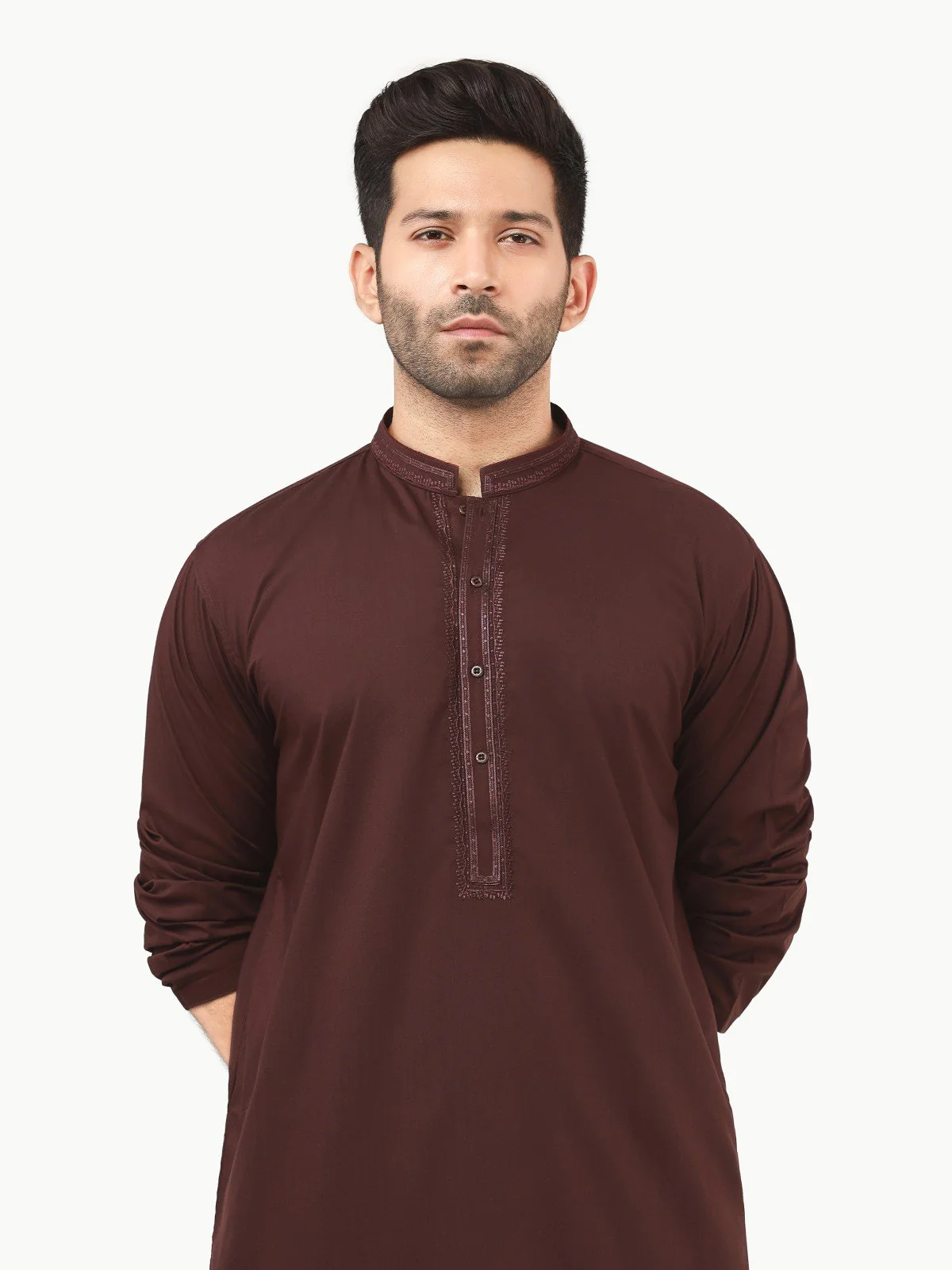 Men's Dark Maroon Shalwar Kameez - EMTKS22S-40964 - Image 2