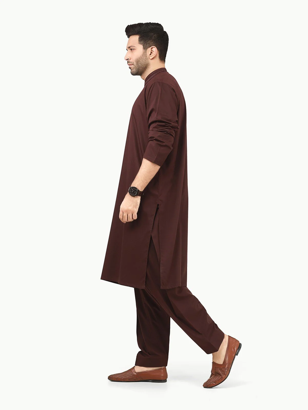 Men's Dark Maroon Shalwar Kameez - EMTKS22S-40964 - Image 3