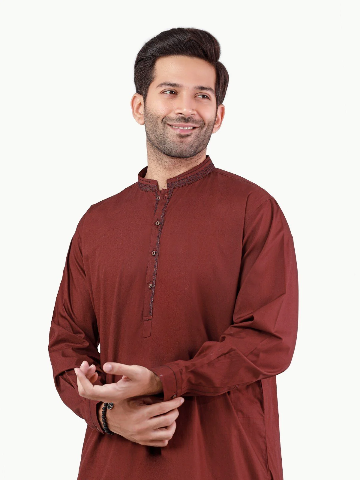 Men's Dark Maroon Shalwar Kameez - EMTSW22S-99256 - Image 2
