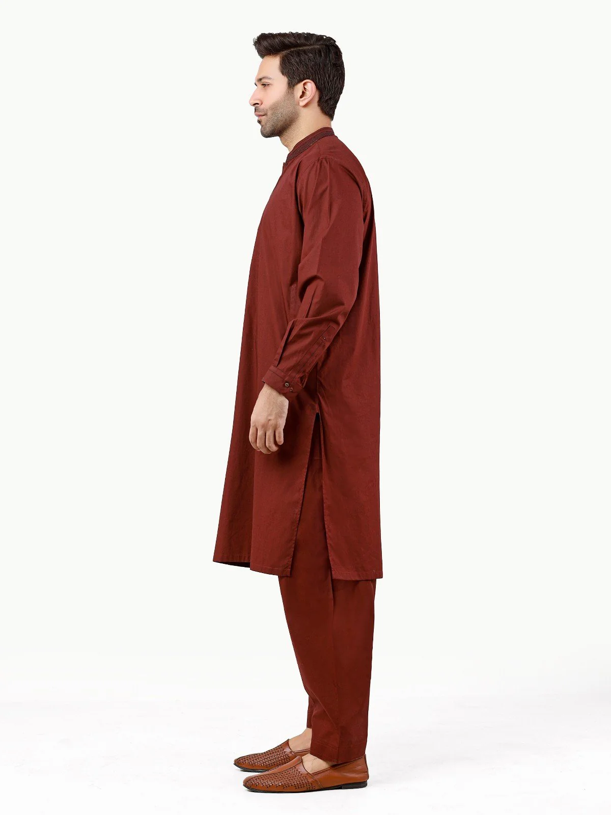 Men's Dark Maroon Shalwar Kameez - EMTSW22S-99256 - Image 3