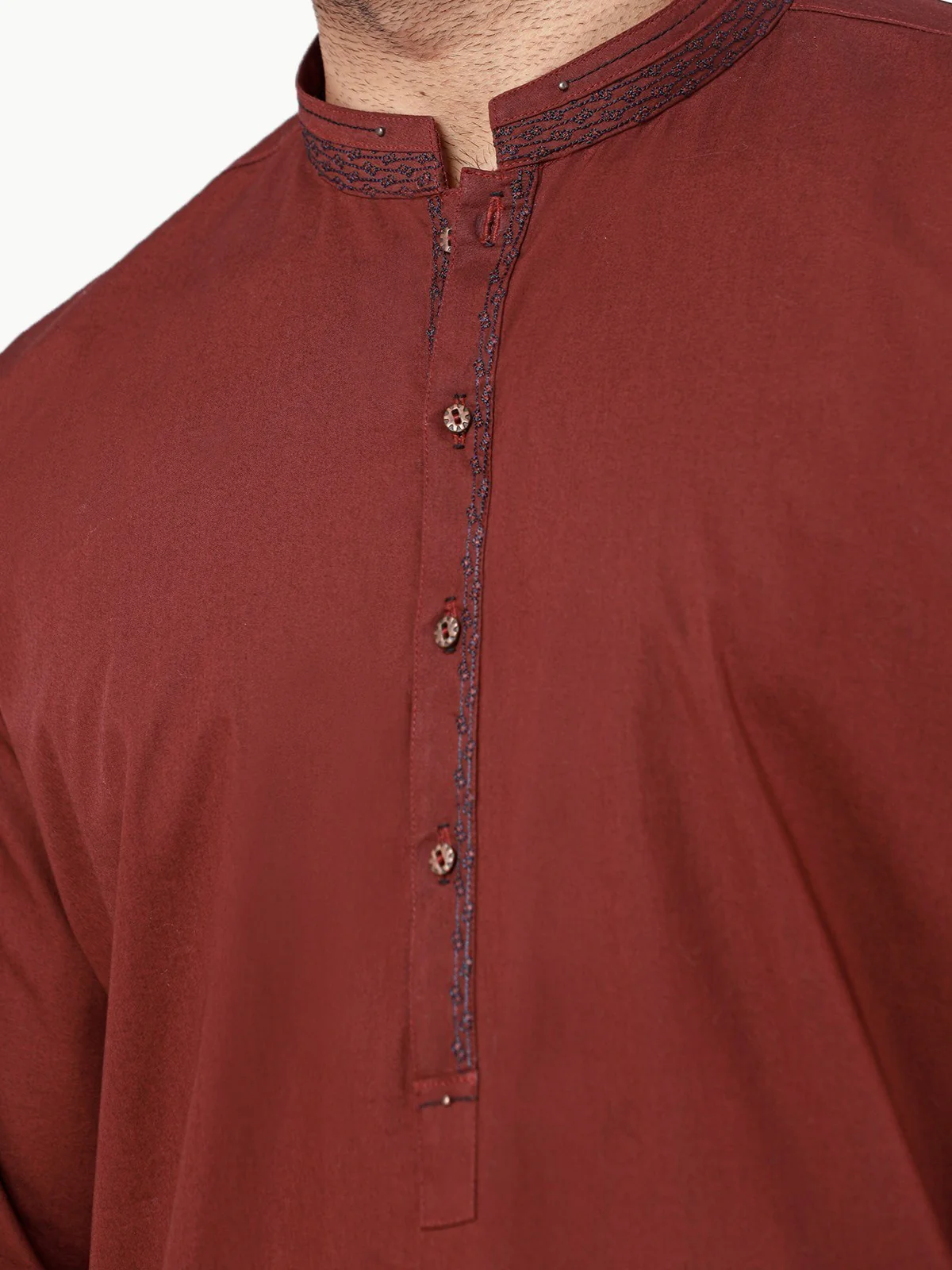 Men's Dark Maroon Shalwar Kameez - EMTSW22S-99256 - Image 4