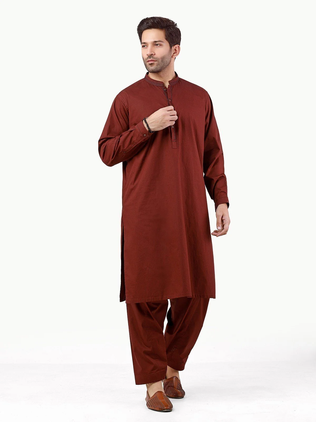 Men's Dark Maroon Shalwar Kameez - EMTSW22S-99256 - Image 5