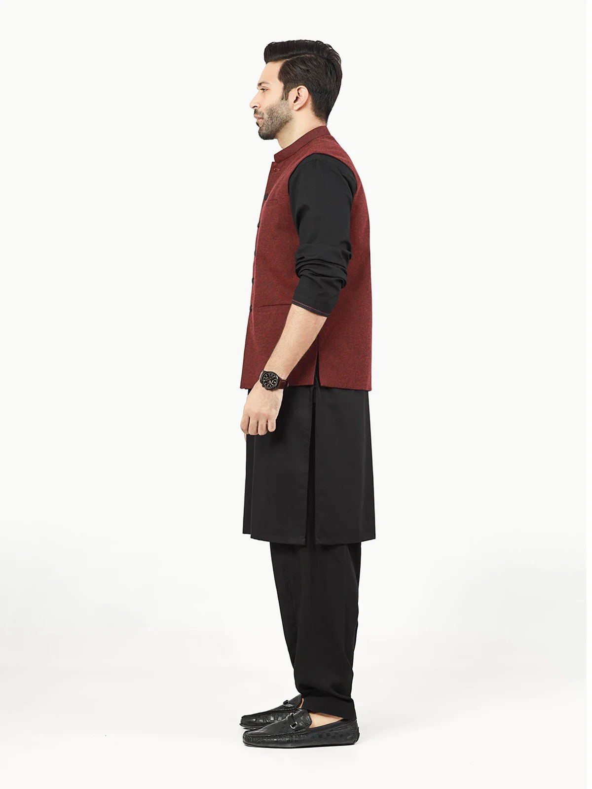Men's Dark Maroon Waist Coat - EMTWC22-35827 - Image 2