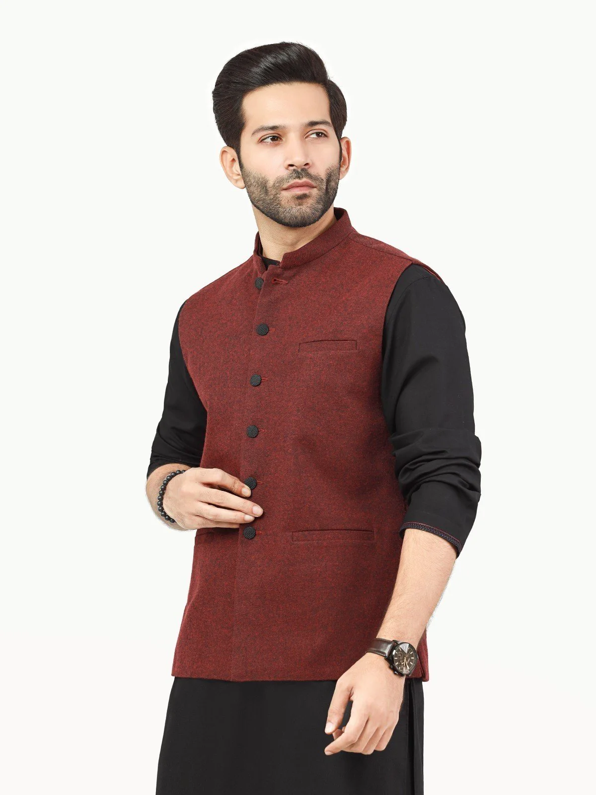 Men's Dark Maroon Waist Coat - EMTWC22-35827 - Image 3