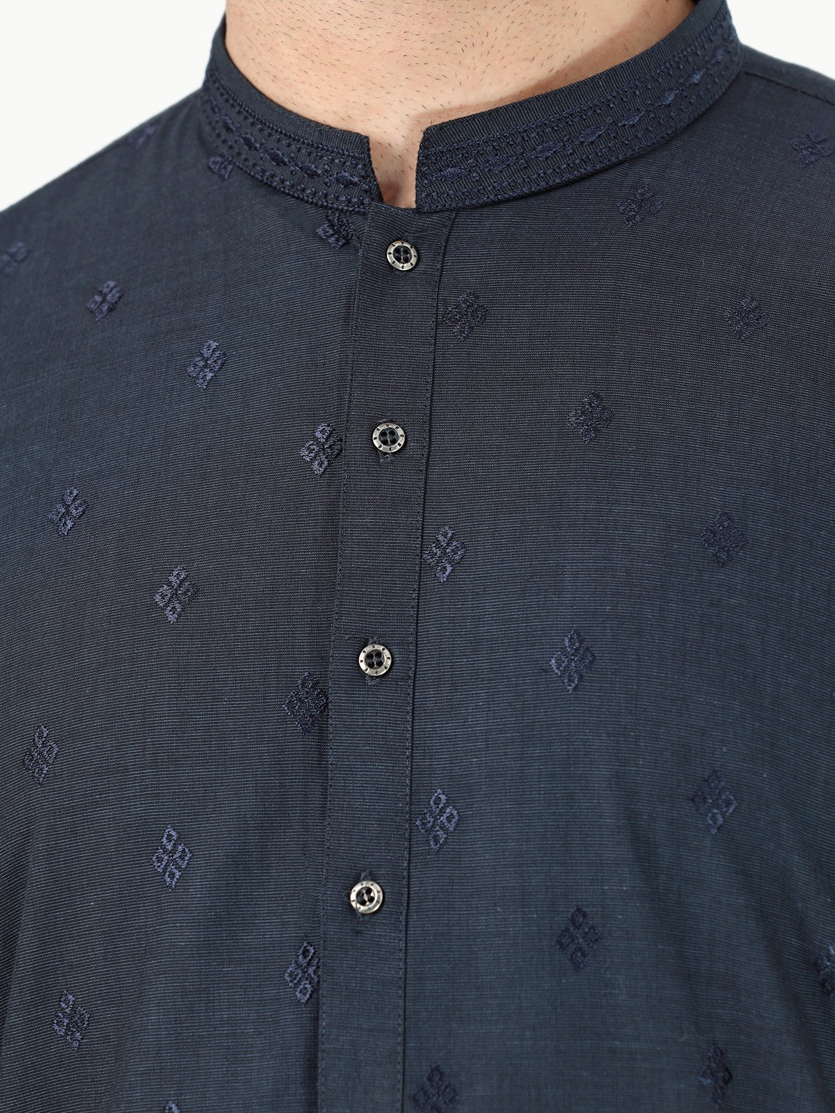 Men's Dark Navy Kurta Ceremonial - EMTKC22-066 - Image 4